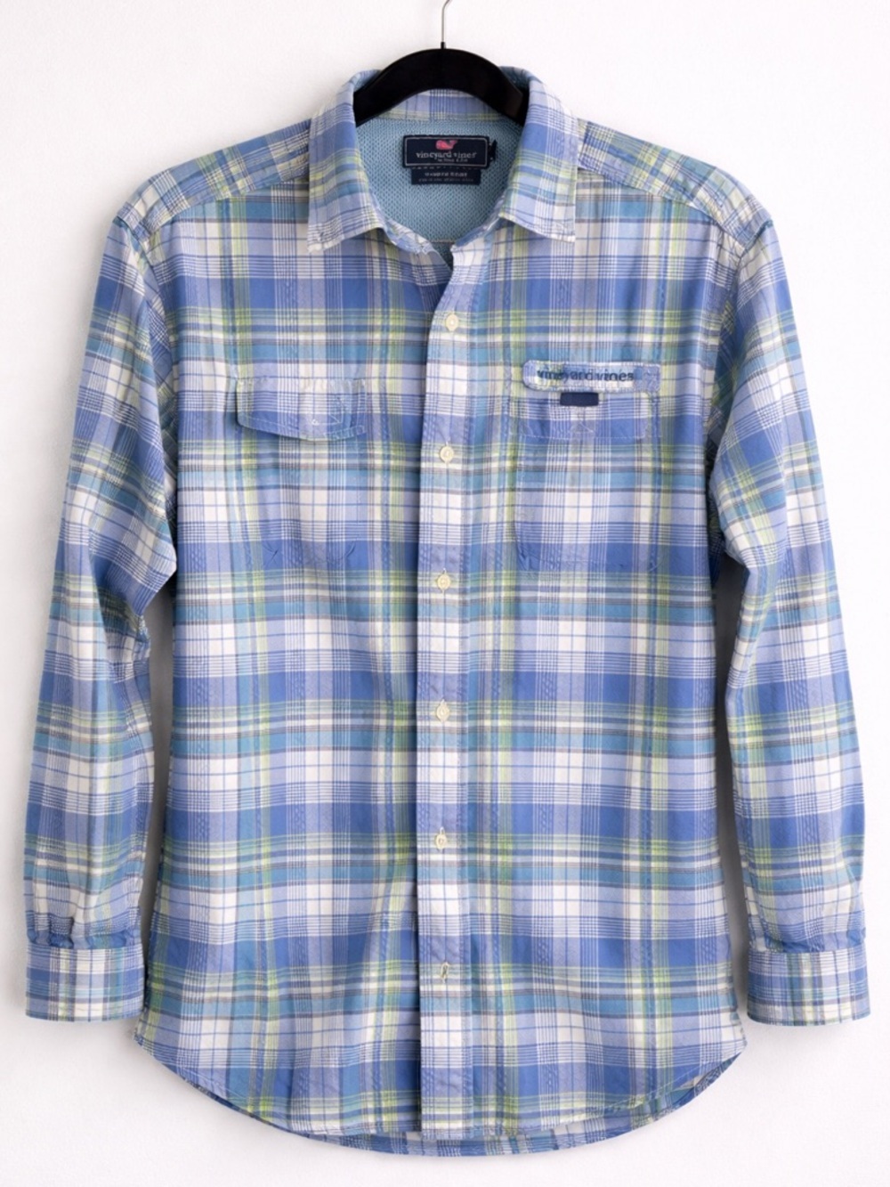 Vineyard Vines Harbor Shirt XS Blue Plaid Fishing Shirt Vented Performance